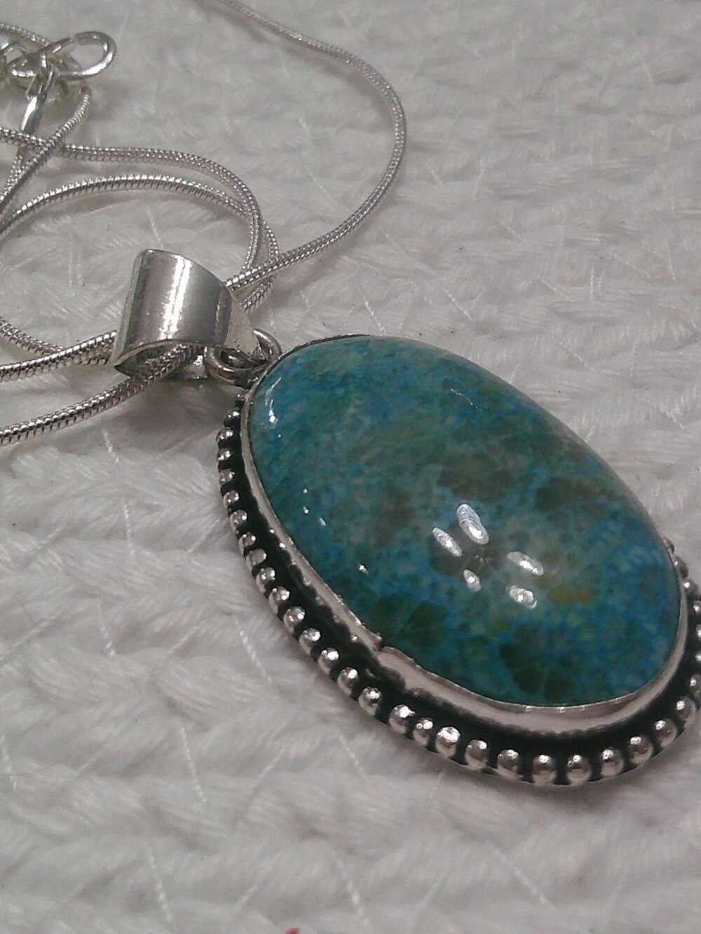 Gorgeous FOSSIL CORAL Handmade Sterling 925 Pendant/Chain #119F